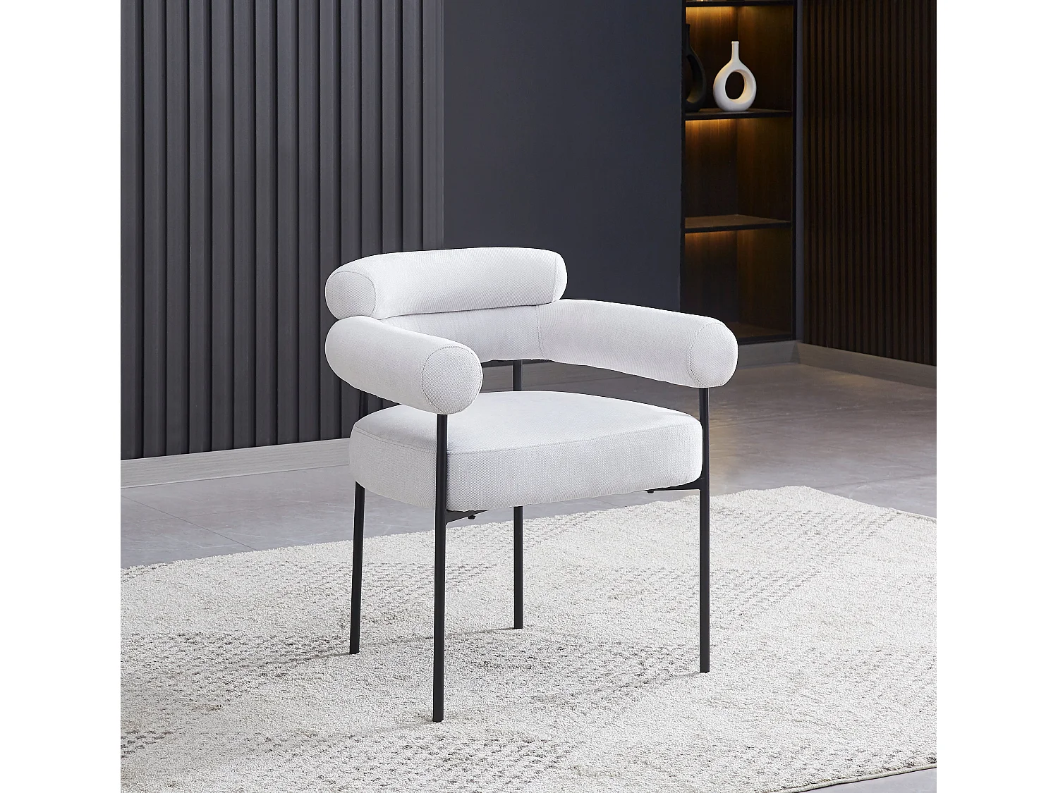 Lot 2 Chaises Salle à Manger Serge Gris Avec Accoudoirs 72x60x77cm Métal Noir