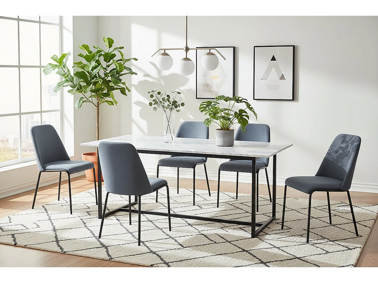 Lot 4 Chaises Salle à Manger Tissu Effet Lin Anthracite CALI