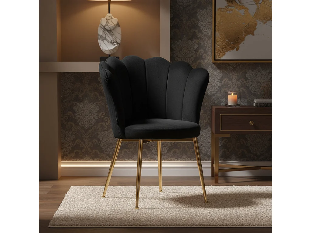 Lot de 2 chaises NYMPHEA pieds Gold assise Velours Noir