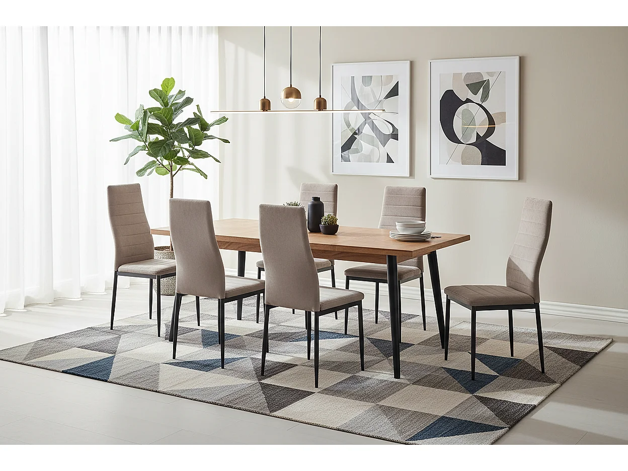 Lot 6 Chaises Salle à Manger Tolia Velours Taupe Pieds Métal Noir