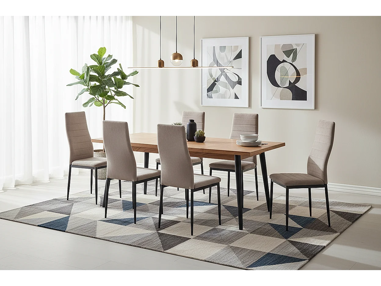 Lot 6 chaises velours taupe pieds métal noir 52x45x90 cm TOLIA