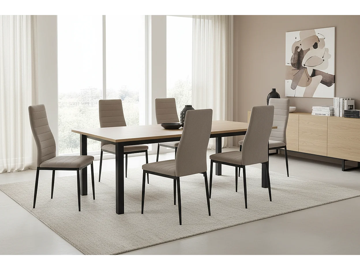 Lot 6 chaises velours taupe pieds métal noir 52x45x90 cm TOLIA