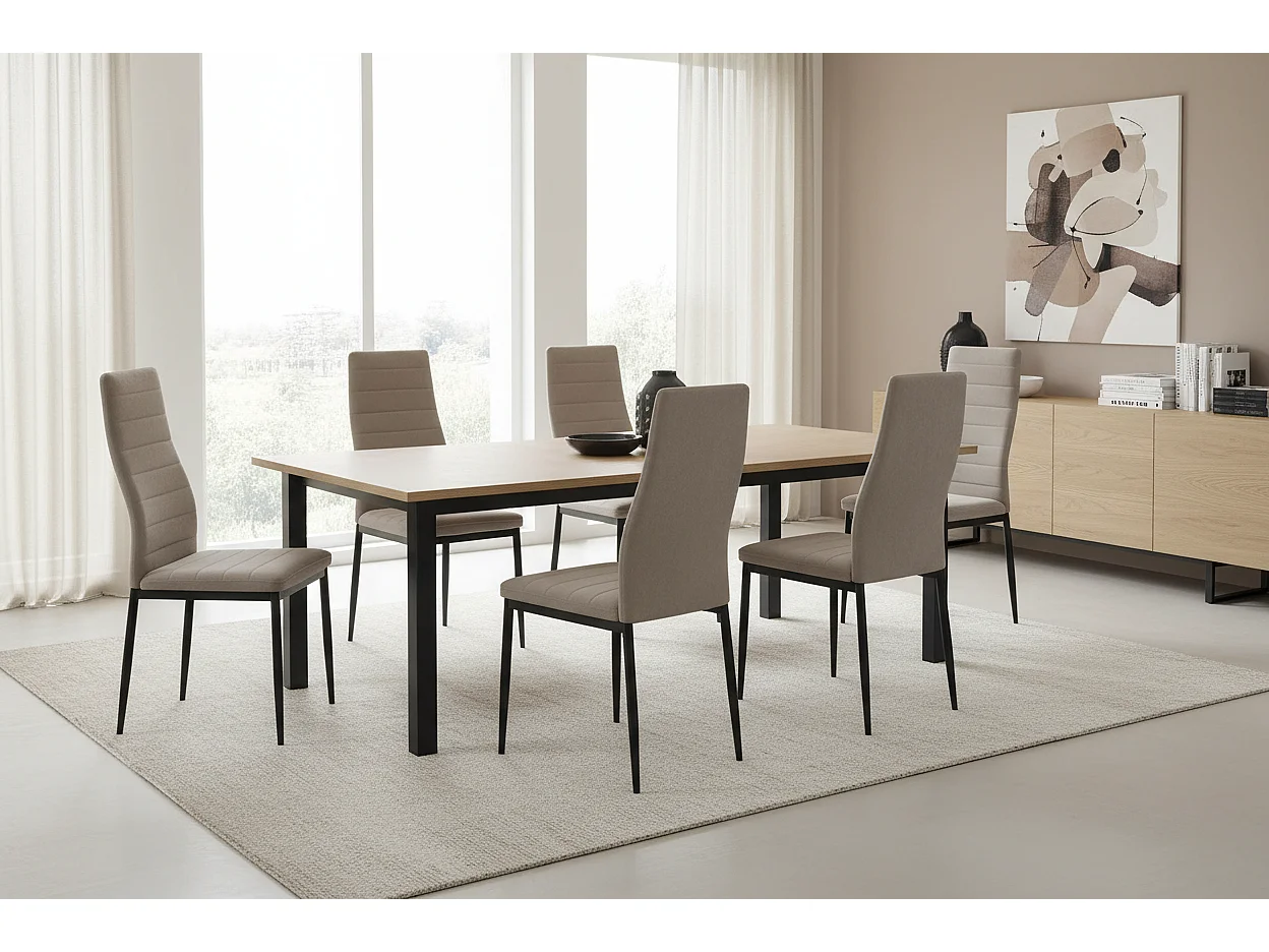 Lot 6 chaises velours taupe pieds métal noir 52x45x90 cm TOLIA