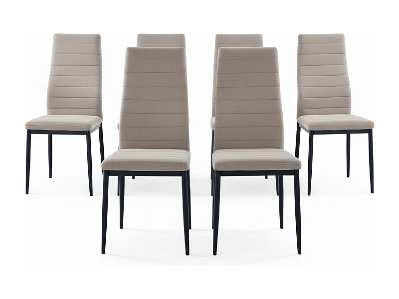Lot 6 chaises velours taupe pieds métal noir 52x45x90 cm TOLIA