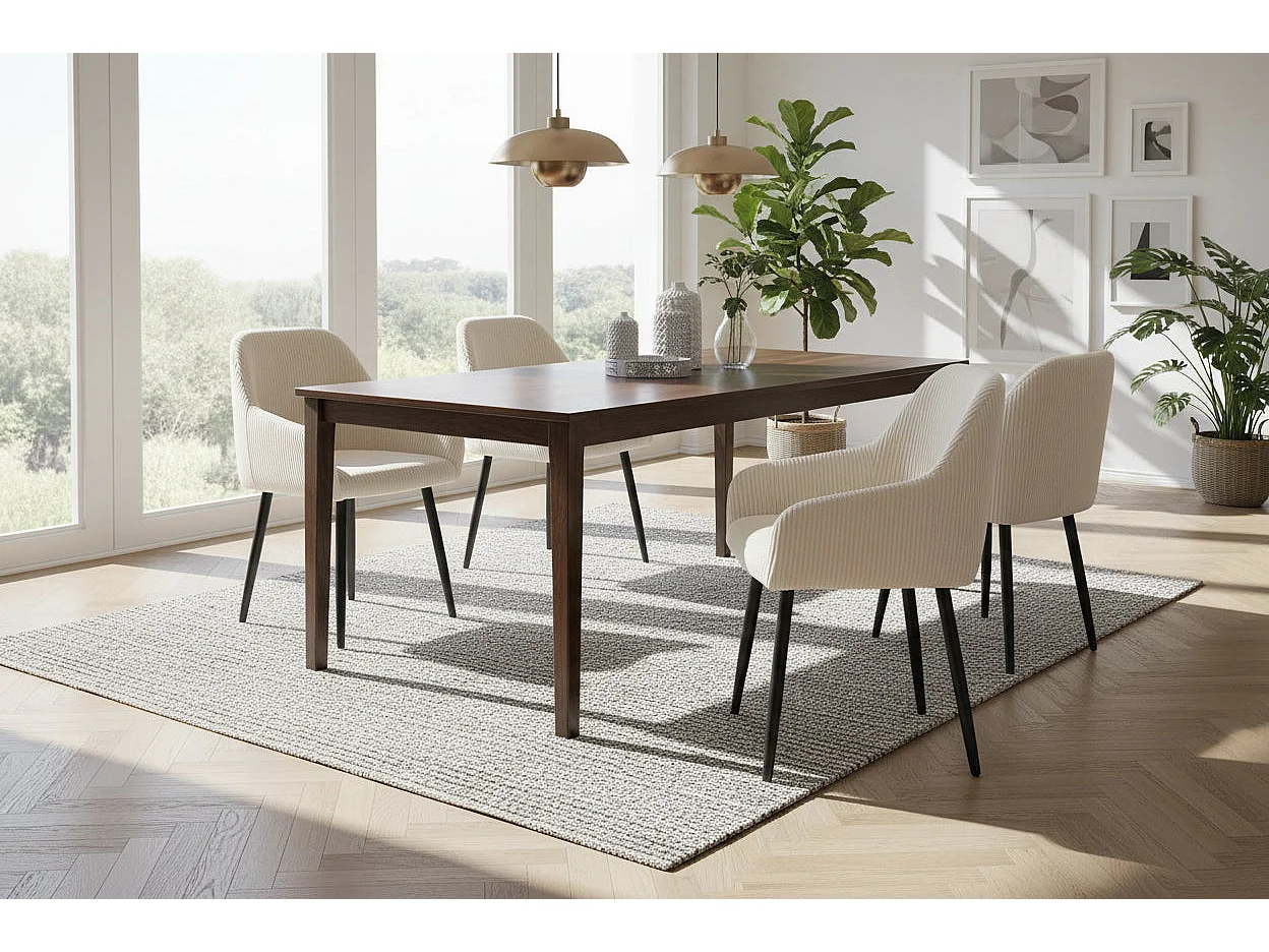 Lot 2 Chaises Salle à Manger Peach Accoudoirs Beige Pieds Métal Noir