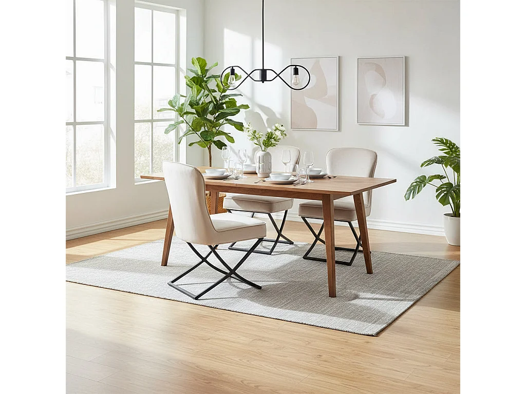 Lot 4 Chaises Salle à Manger Gabrielle Velours Beige Capitonné Pieds Métal Noir