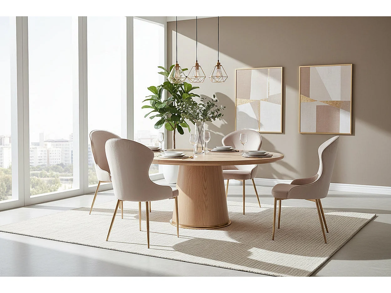 Lot 2 Chaises Salle à Manger Hilton Velours Beige Pieds Gold