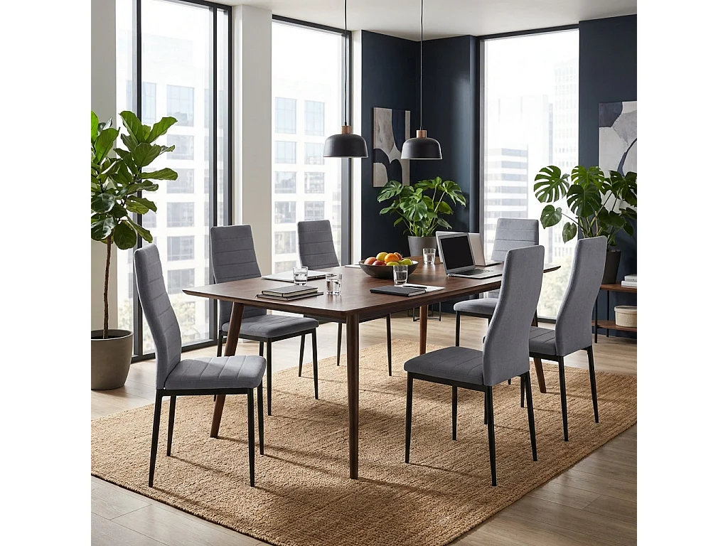 Lot 6 chaises velours gris pieds métal noir 52x45x90 cm TOLIA