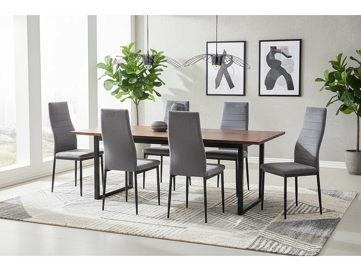 Lot 6 chaises velours gris pieds métal noir 52x45x90 cm TOLIA