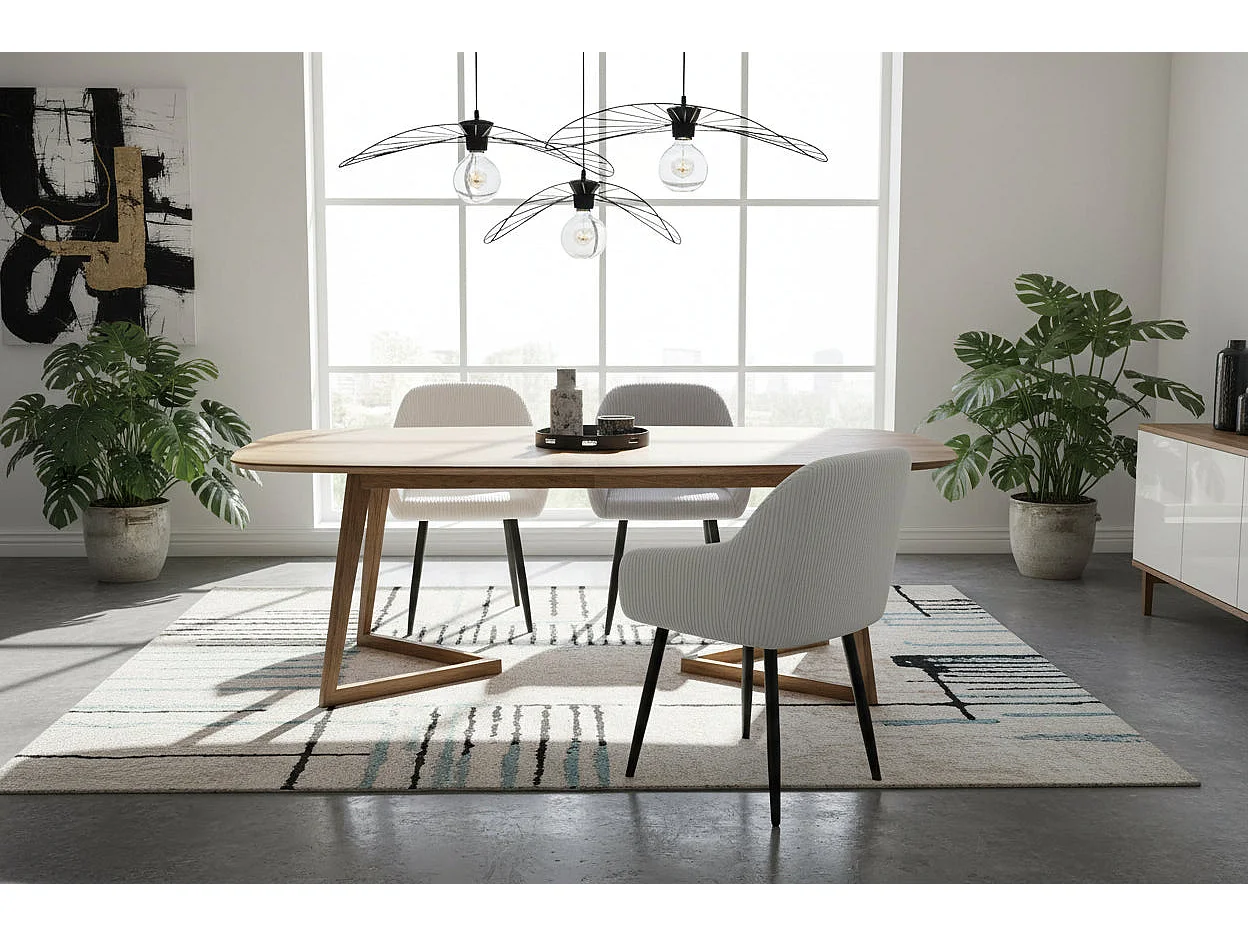 Lot 2 Chaises Salle à Manger Peach Accoudoirs Écru Pieds Métal Noir