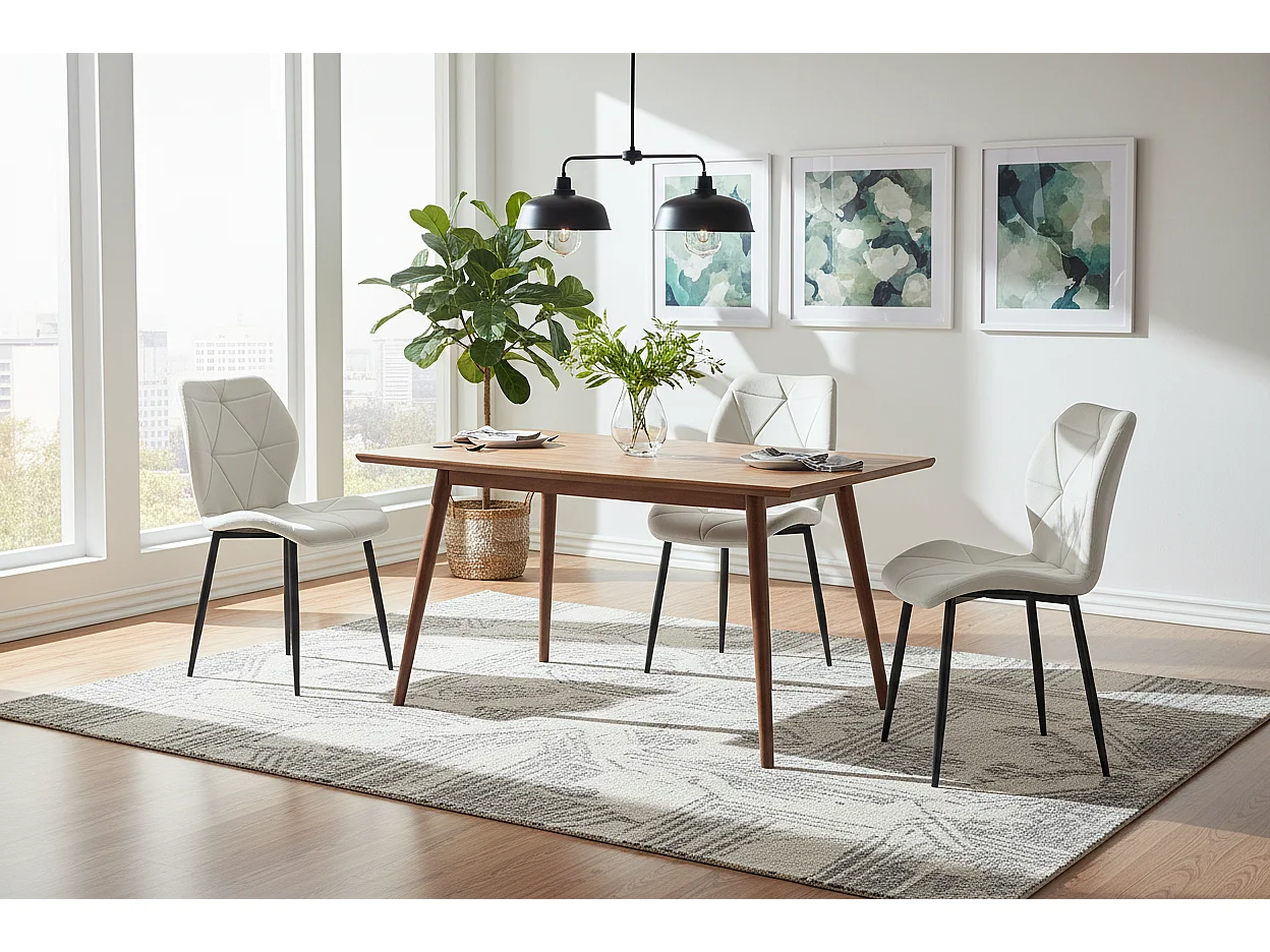 Lot 4 Chaises Salle à Manger Coquillage Velours Beige Pieds Métal Noir 46x58,5x87cm