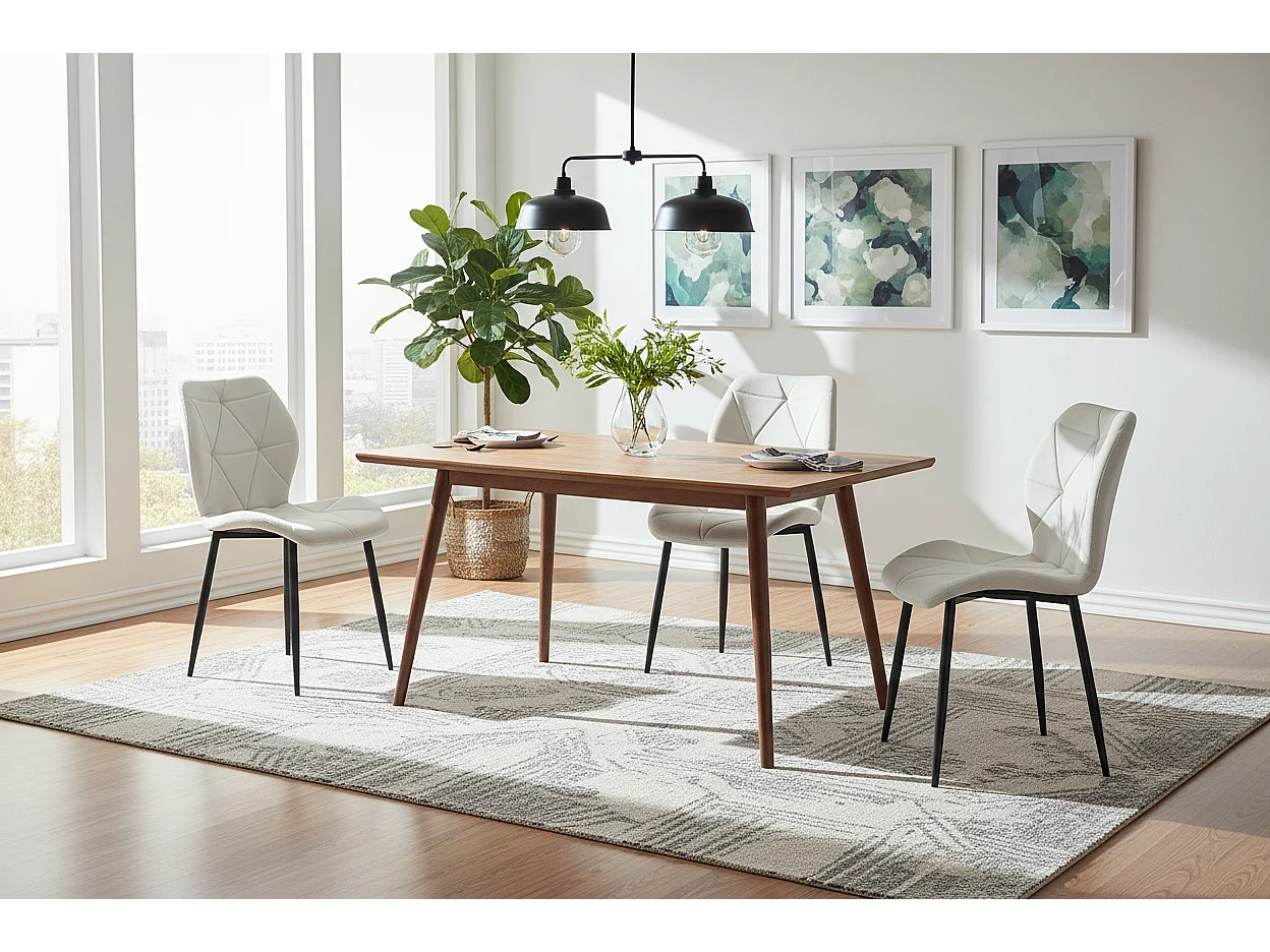 Lot 4 Chaises Salle à Manger Coquillage Velours Beige Pieds Métal Noir 46x58,5x87cm