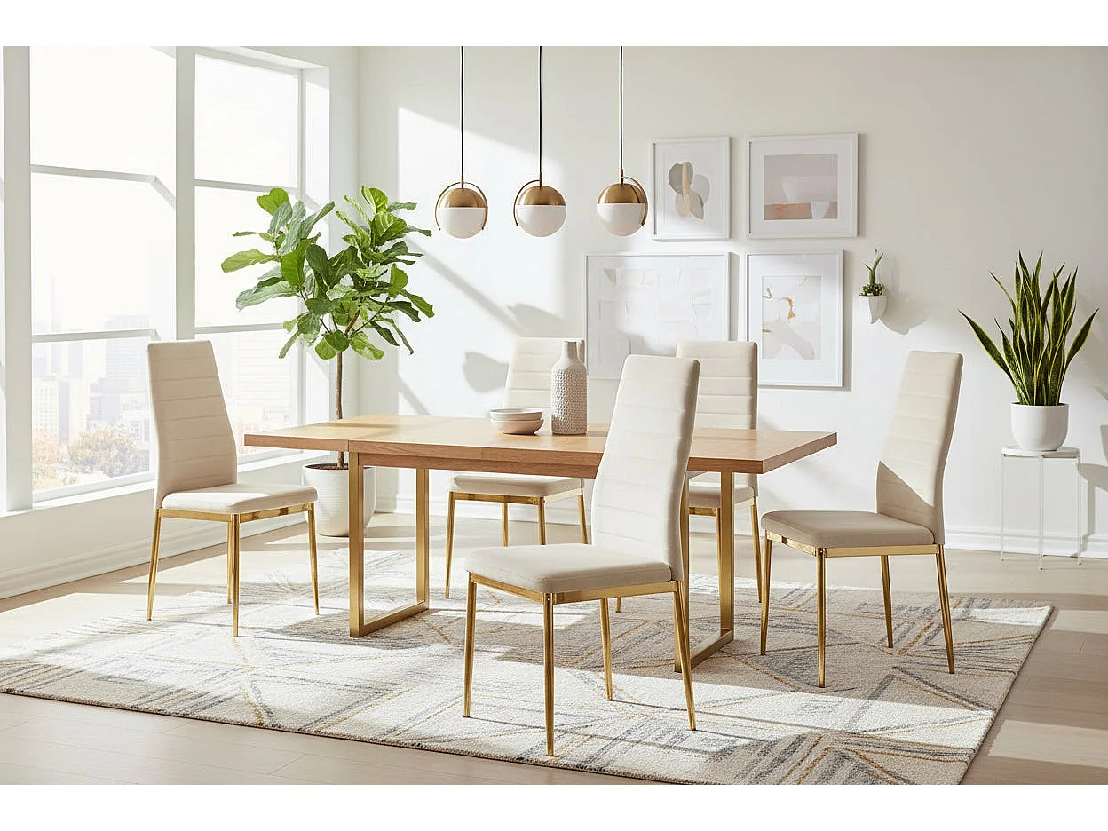 Lot 6 Chaises Salle à Manger Tolia Velours Beige Pieds Gold