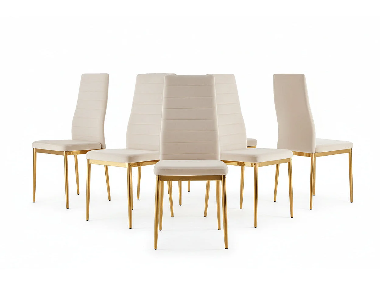 Lot de 6 chaises velours beige pieds métal gold 52x45x90 cm TOLIA