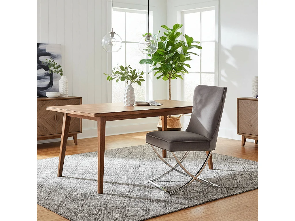 Lot 2 Chaises Salle à Manger Gabrielle Capitonnées Velours Taupe Pieds Chrome 59x52x95cm