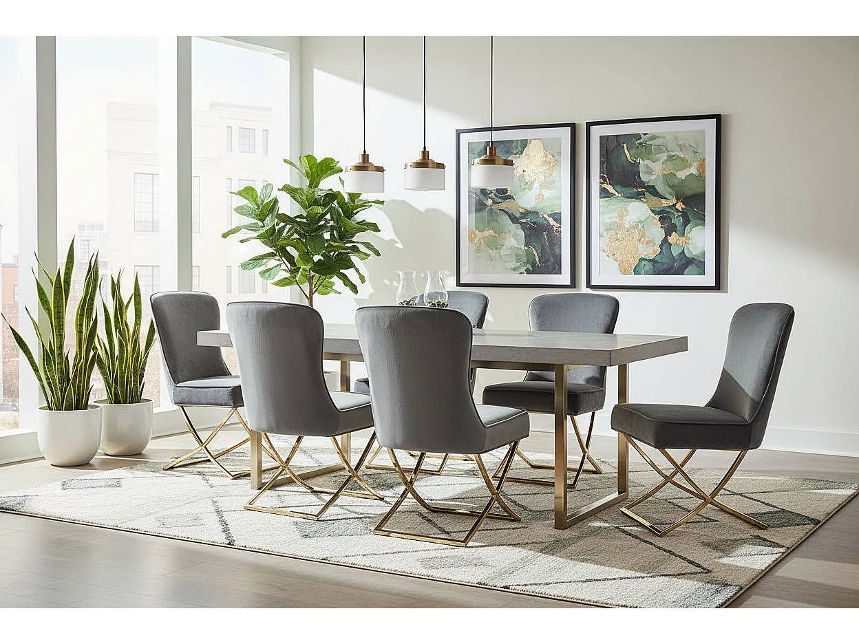 Lot 4 Chaises Salle à Manger Gabrielle Velours Anthracite Capitonné Pieds Gold