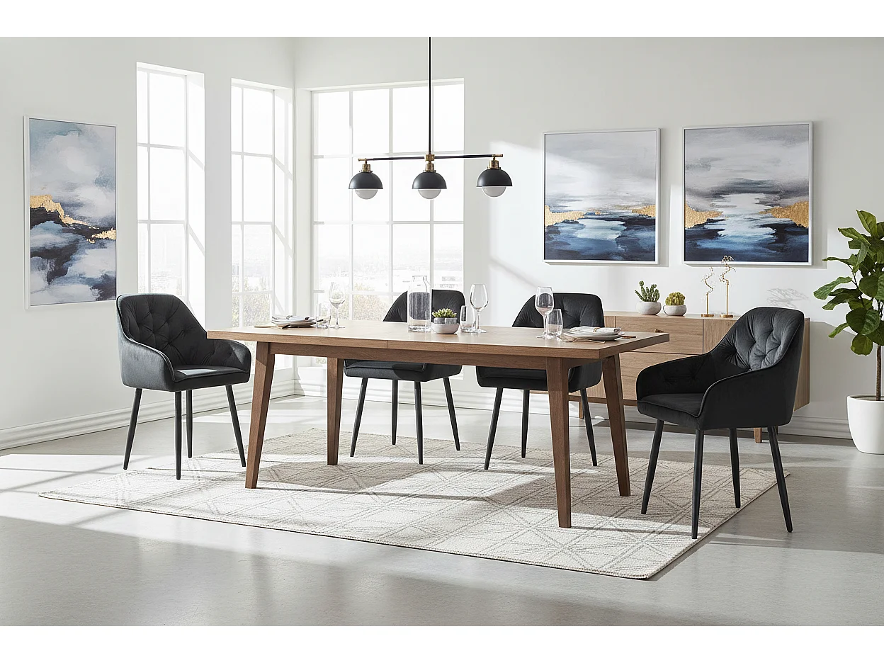 Lot 2 Chaises Salle à Manger Jade Accoudoirs Velours Noir Pieds Métal Noir 53,5x53x84cm