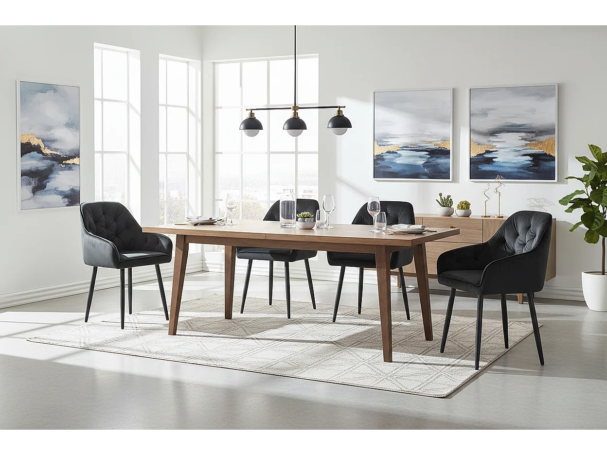 Lot 2 Chaises Salle à Manger Jade Accoudoirs Velours Noir Pieds Métal Noir 53,5x53x84cm