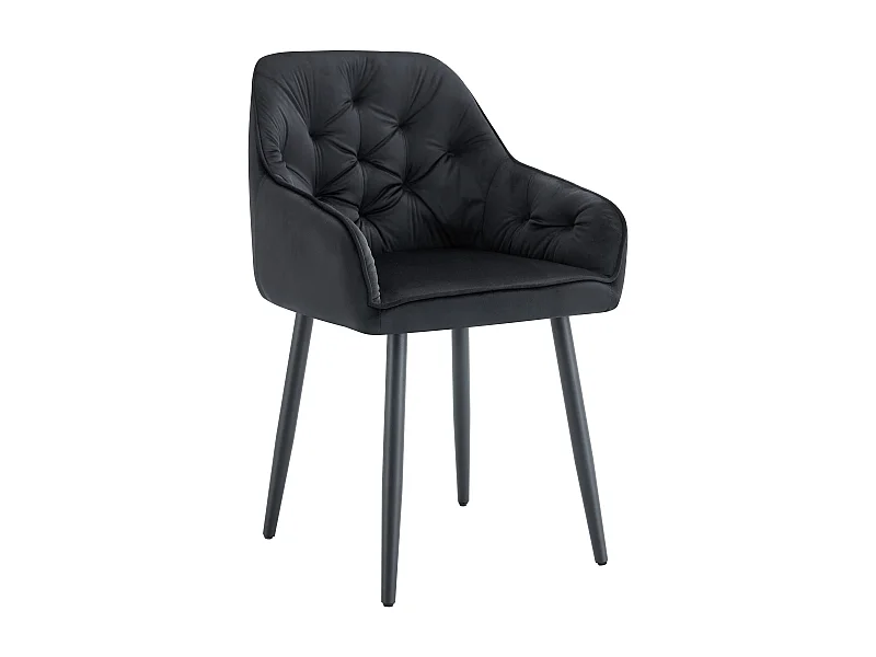 Lot 2 Chaises Salle à Manger Jade Accoudoirs Velours Noir Pieds Métal Noir 53,5x53x84cm