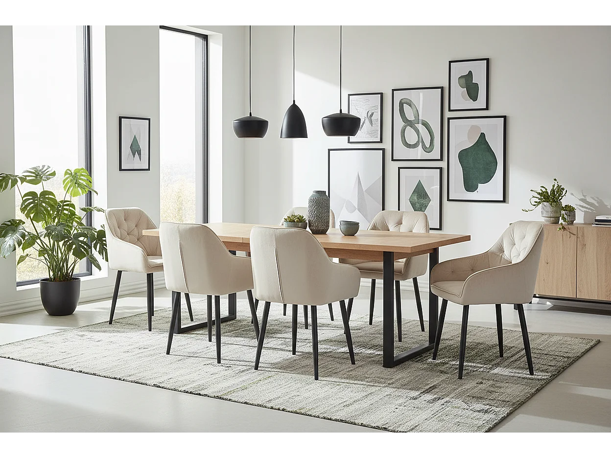 Lot 2 Chaises Salle à Manger Jade Accoudoirs Velours Beige Pieds Métal Noir 53,5x53x84cm