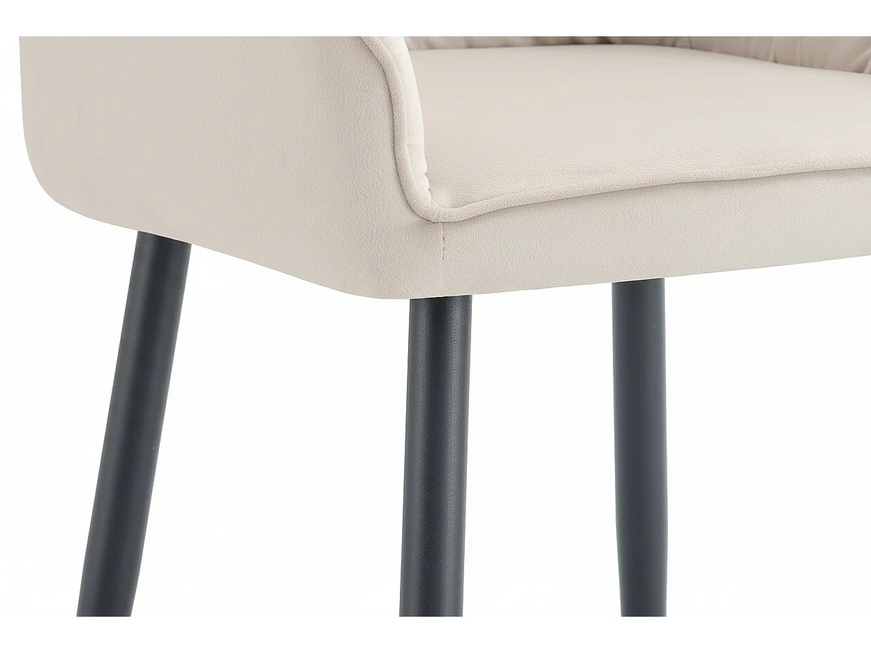 Lot 2 Chaises Salle à Manger Jade Accoudoirs Velours Beige Pieds Métal Noir 53,5x53x84cm