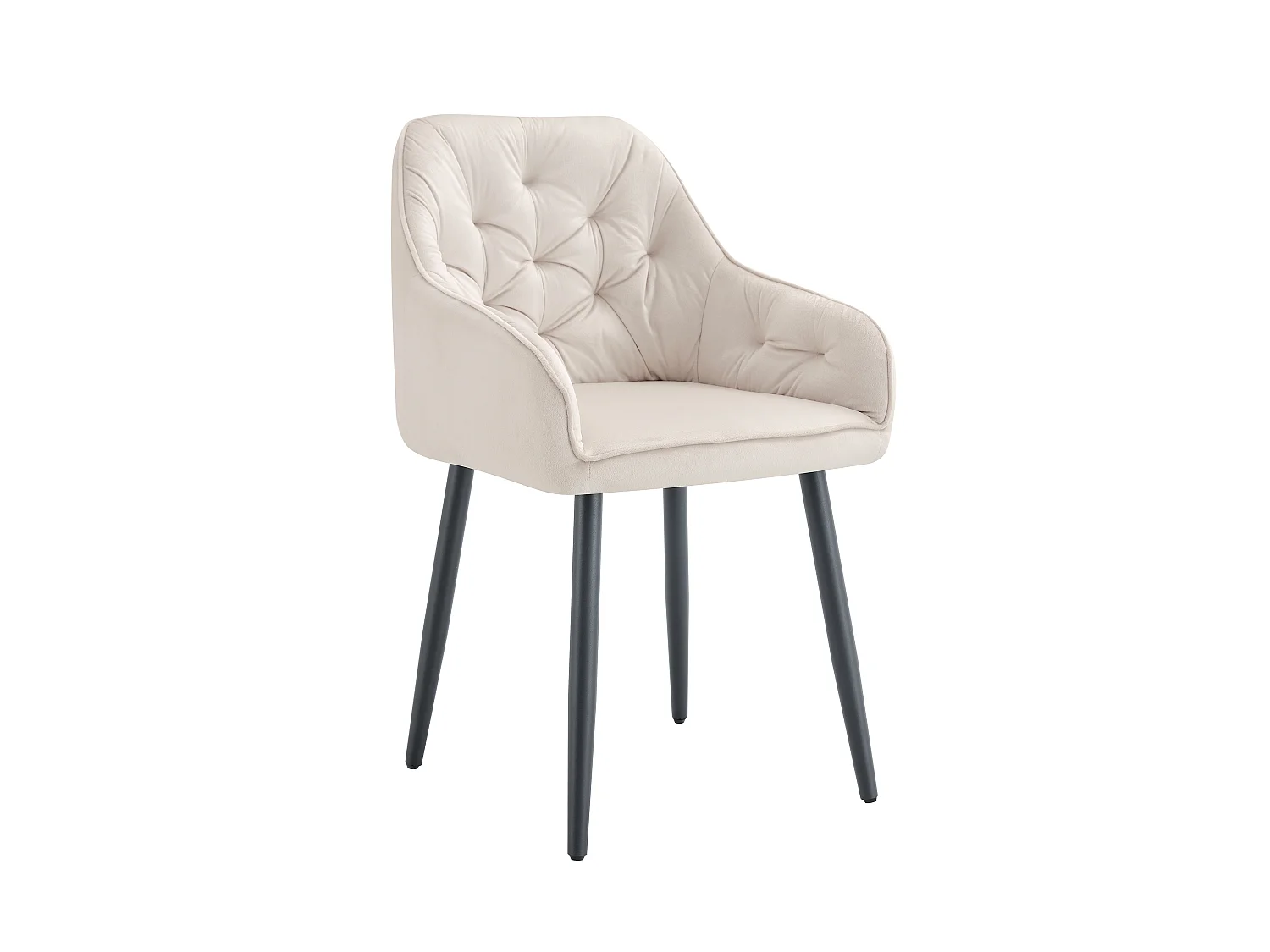 Lot 2 Chaises Salle à Manger Jade Accoudoirs Velours Beige Pieds Métal Noir 53,5x53x84cm