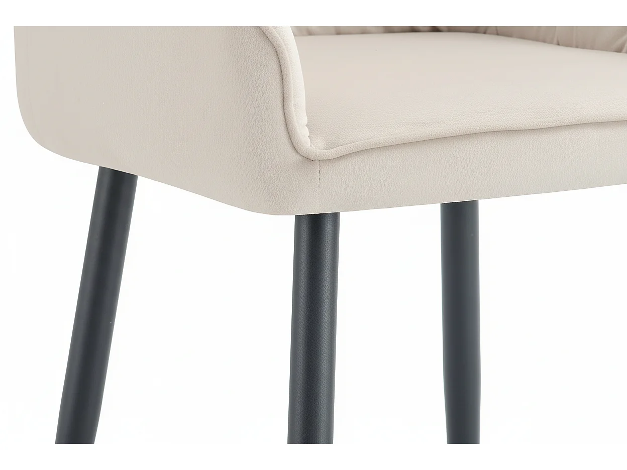 Lot 2 Chaises Salle à Manger Jade Accoudoirs Velours Beige Pieds Métal Noir 53,5x53x84cm