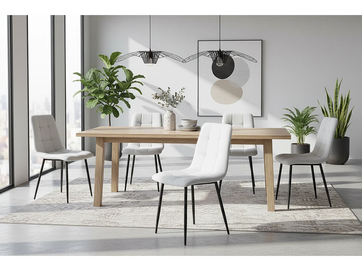 Lot 4 Chaises Salle à Manger Elisa Velours Serge Gris Pieds Métal Noir 42x55x87cm