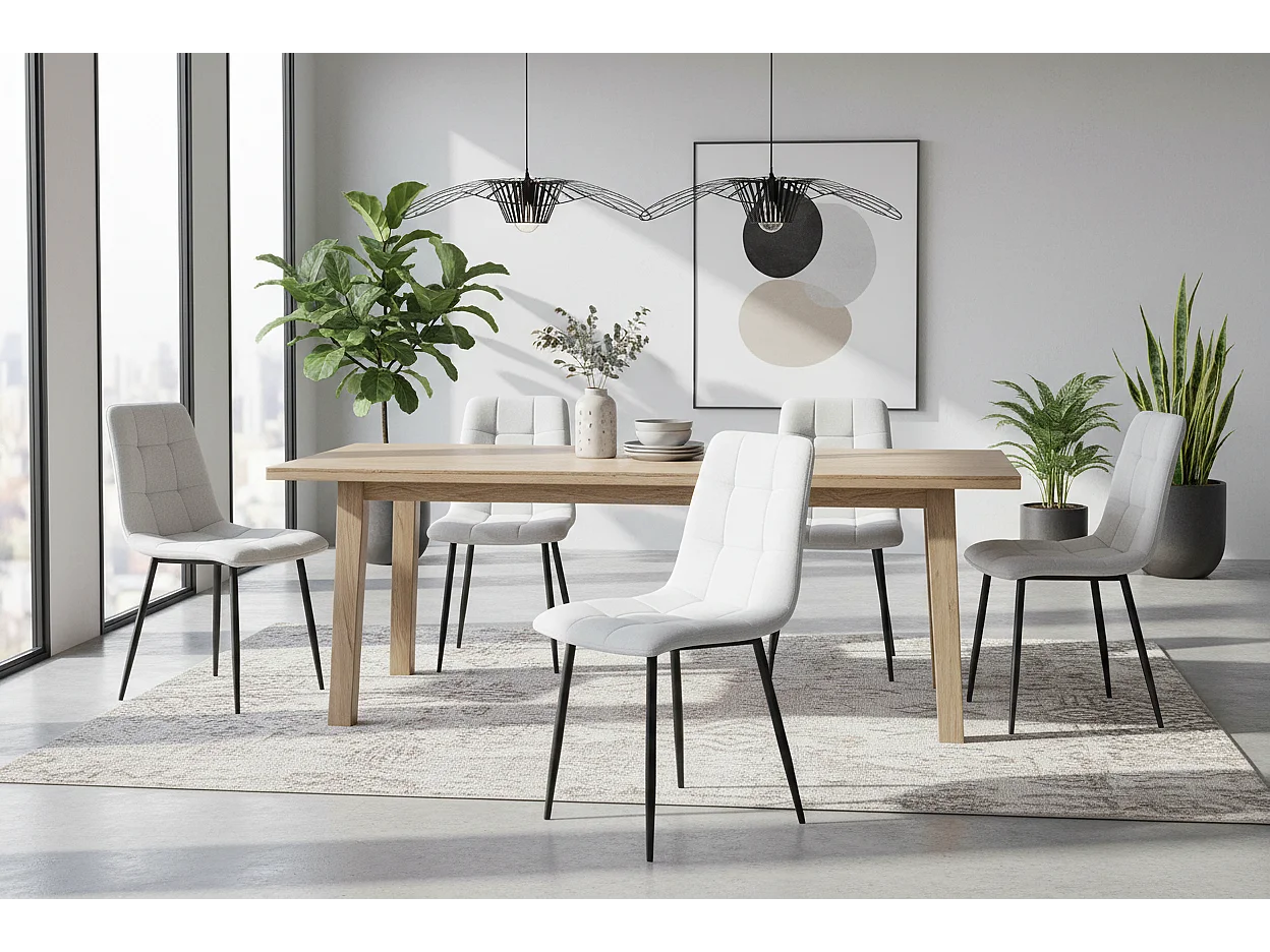 Lot 4 Chaises Salle à Manger Elisa Velours Serge Gris Pieds Métal Noir 42x55x87cm