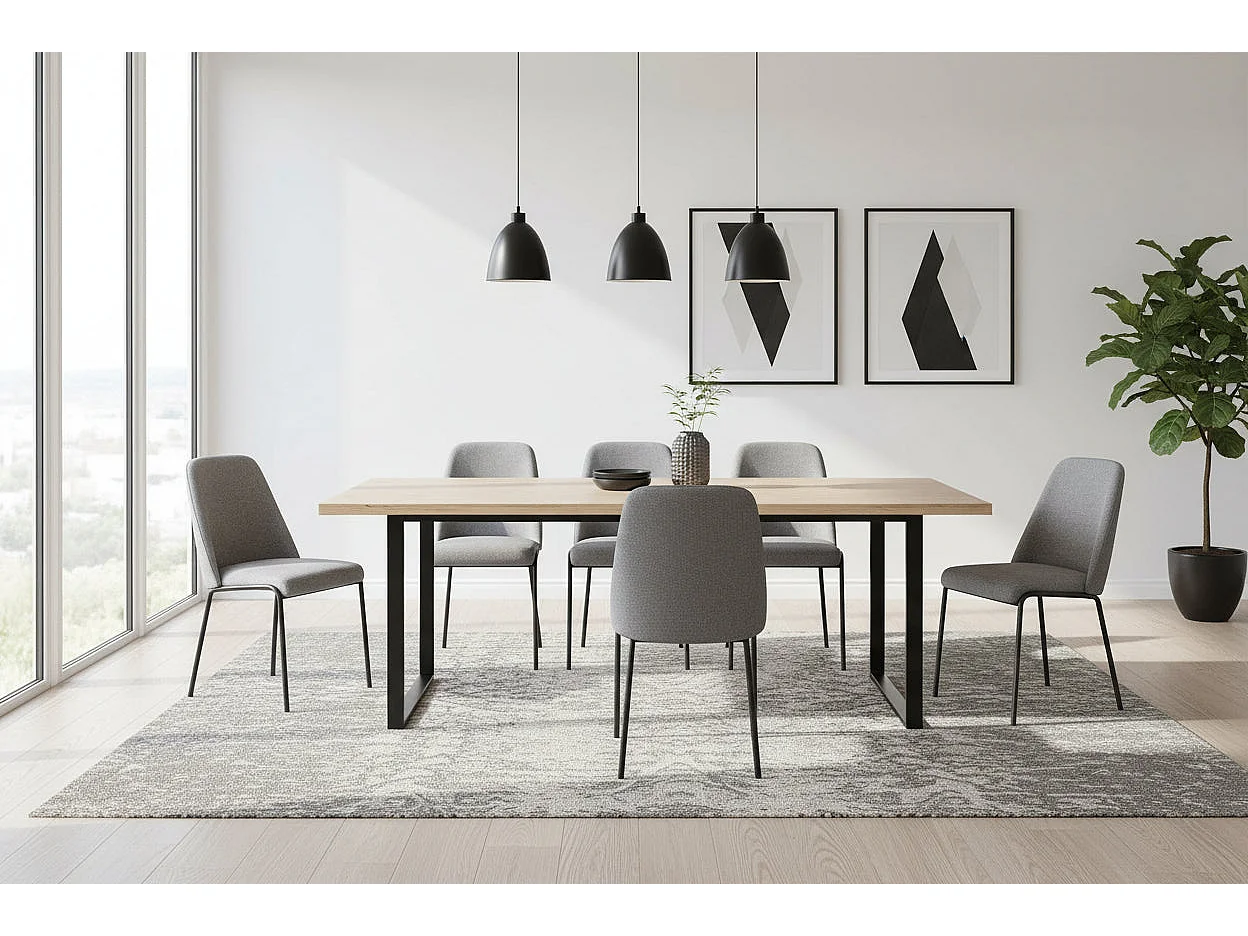 Lot 4 Chaises Salle à Manger Cali Tissu Effet Lin Gris Pieds Métal Noir 47x58,5x86,5cm