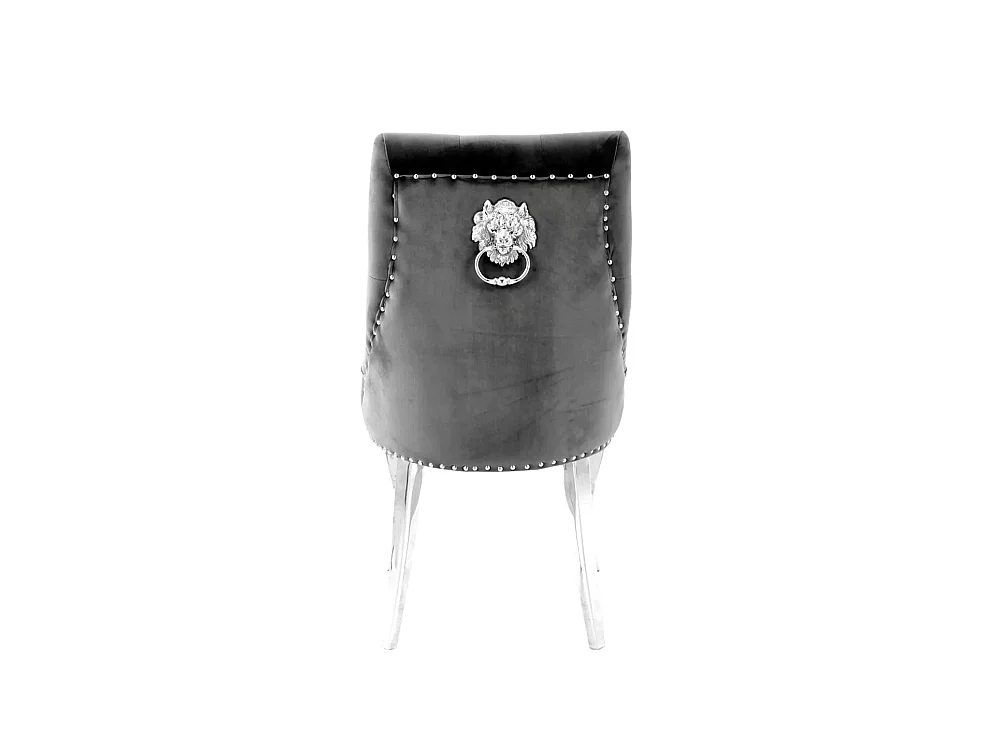 Lot de 4 Chaises LION Capitonnées et Cloutées Chrome Velours - Anthracite