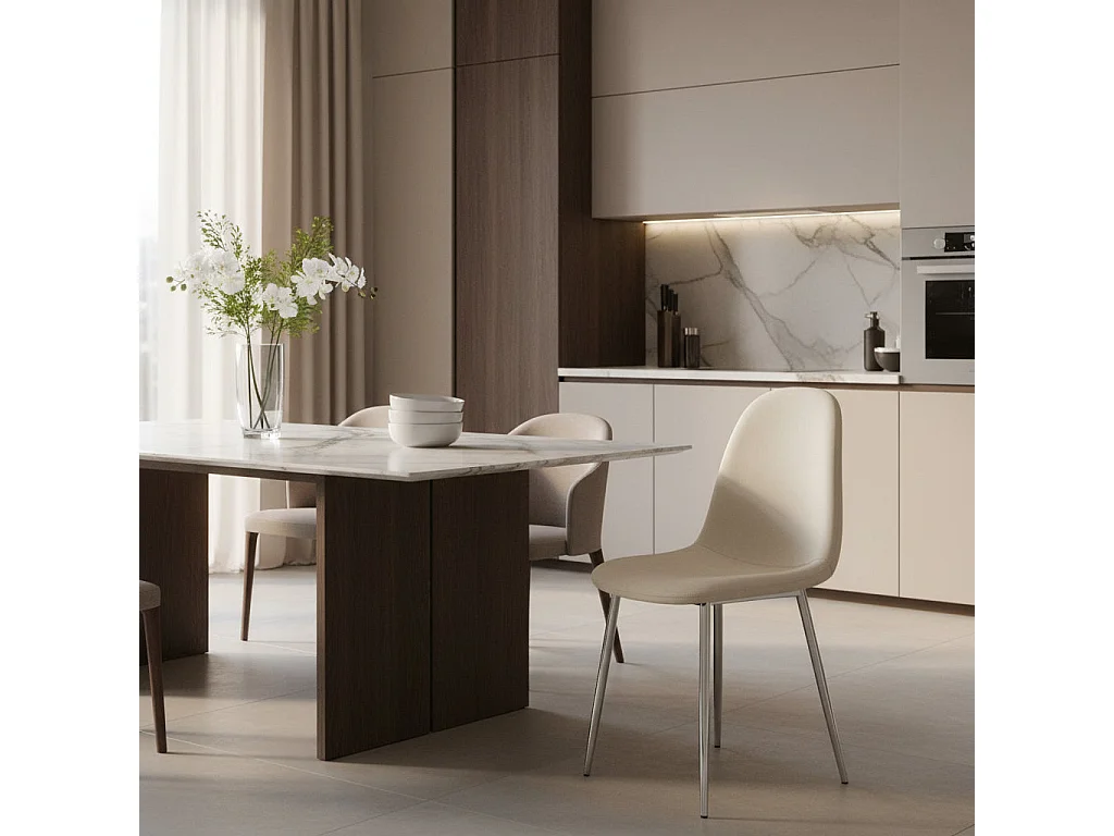 Lot de 6 chaises SCANDINAVE en velours pieds chrome - Beige