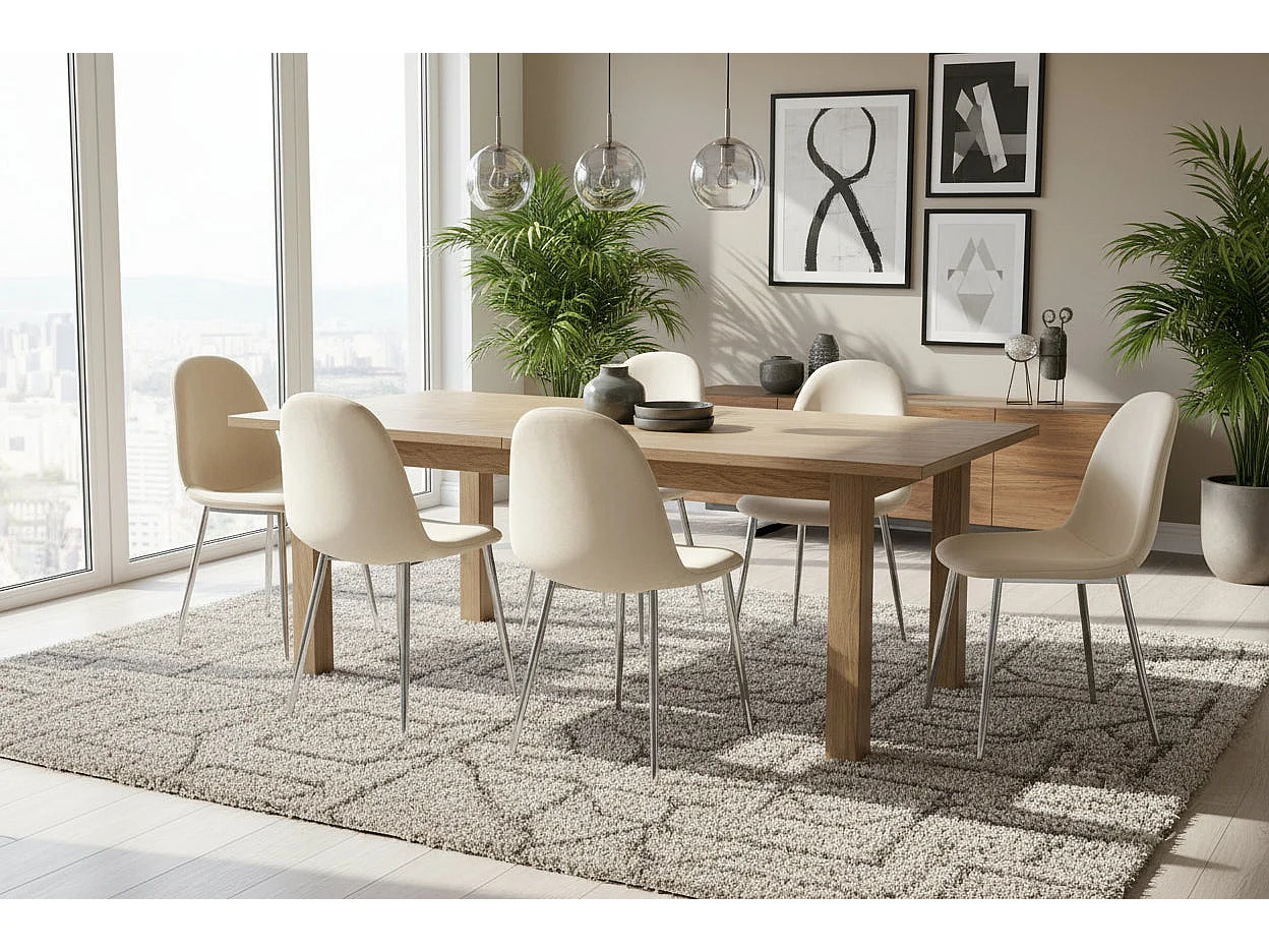 Lot de 6 chaises scandinaves velours beige pieds chrome 44x50x87 cm