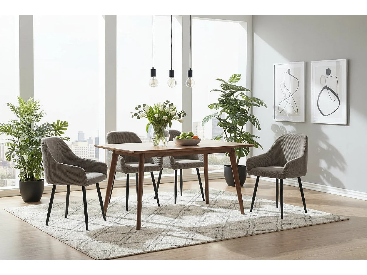 Lot 2 Chaises Salle à Manger Peach Accoudoirs Moka Pieds Métal Noir