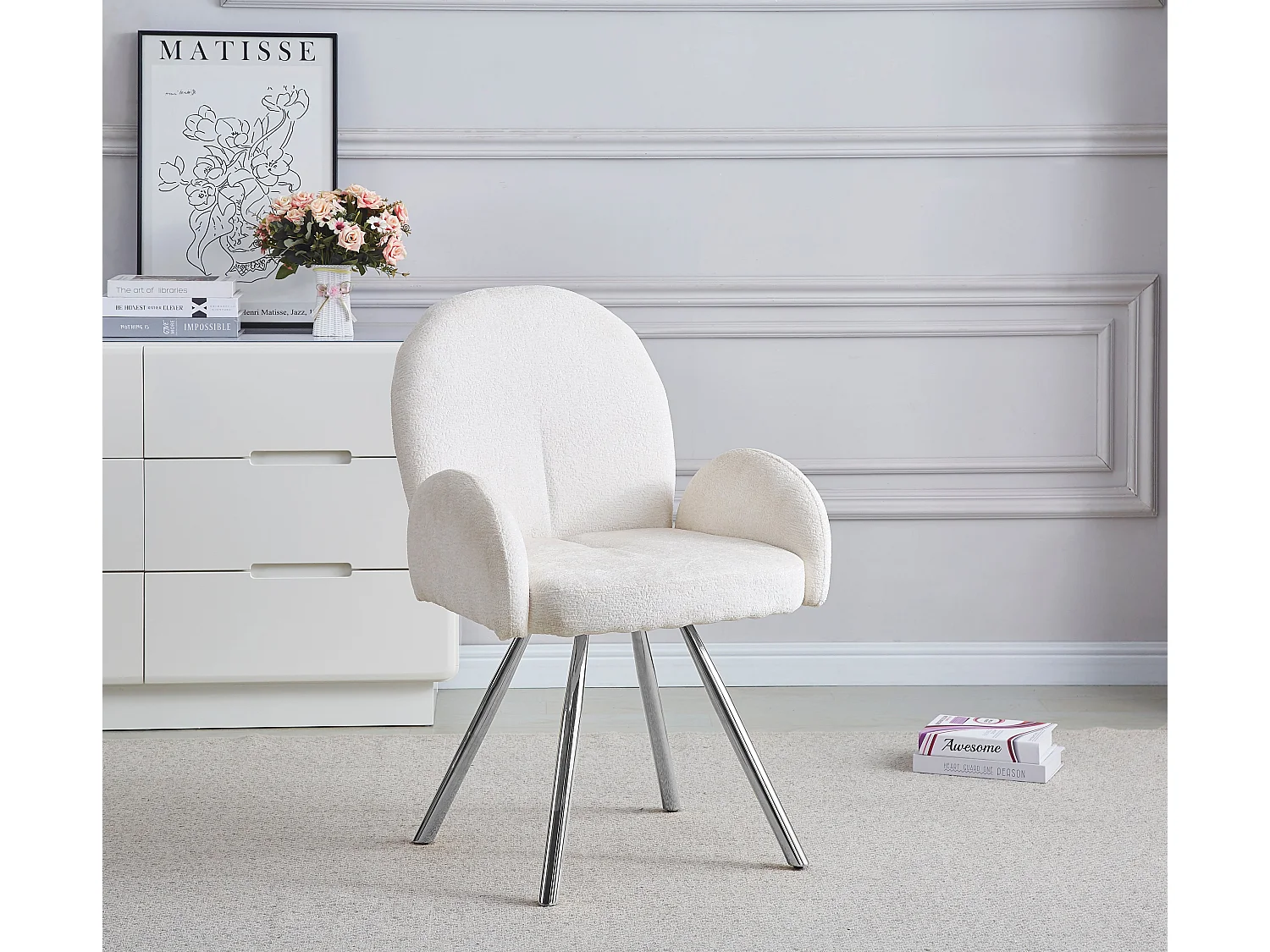 Lot 2 Chaises Salle à Manger Elisa Velours Doudou Pieds Chrome 42x55x87cm