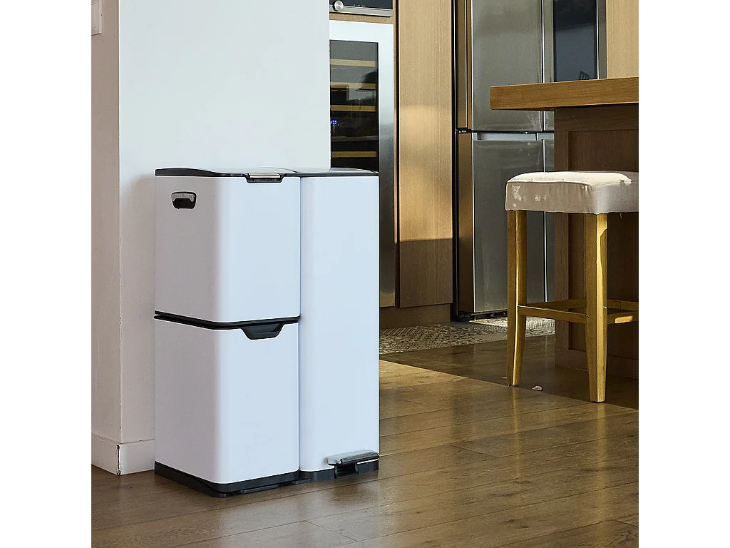 Poubelle de cuisine tri sélectif HAJA Blanc Acier inoxydable 60L