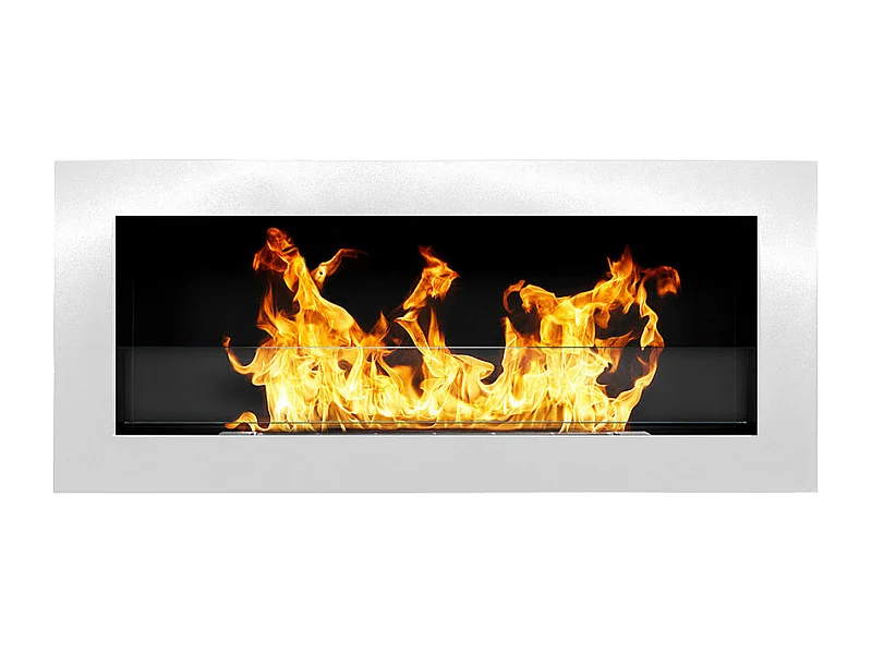 Livorno Witte wand- of inbouw bio-ethanolhaard, L 90 x D 12 x H 40 met glas