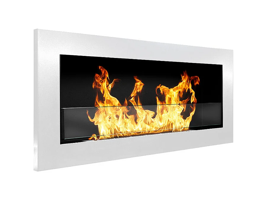 Livorno Witte wand- of inbouw bio-ethanolhaard, L 90 x D 12 x H 40 met glas