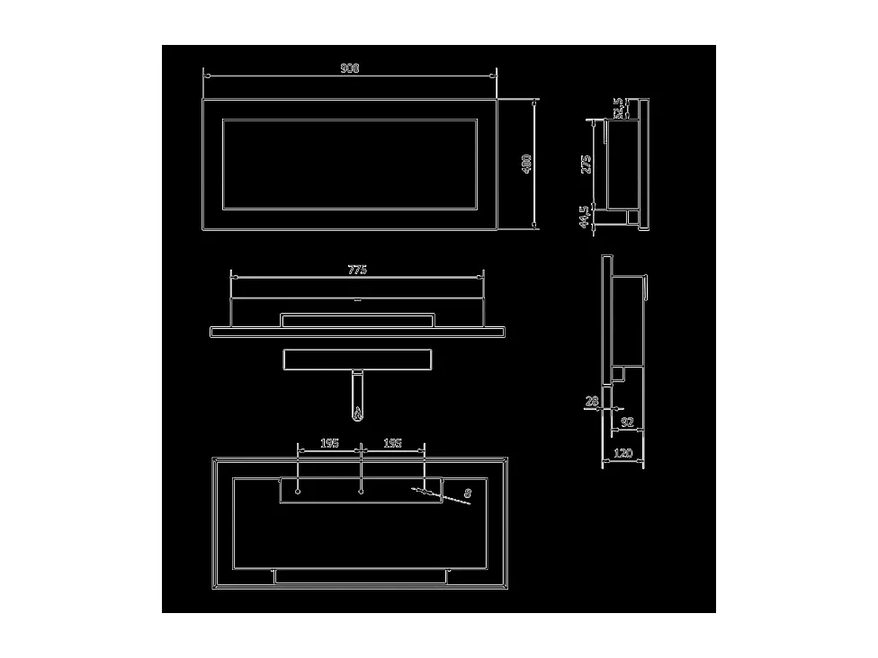Livorno Witte wand- of inbouw bio-ethanolhaard, L 90 x D 12 x H 40 met glas