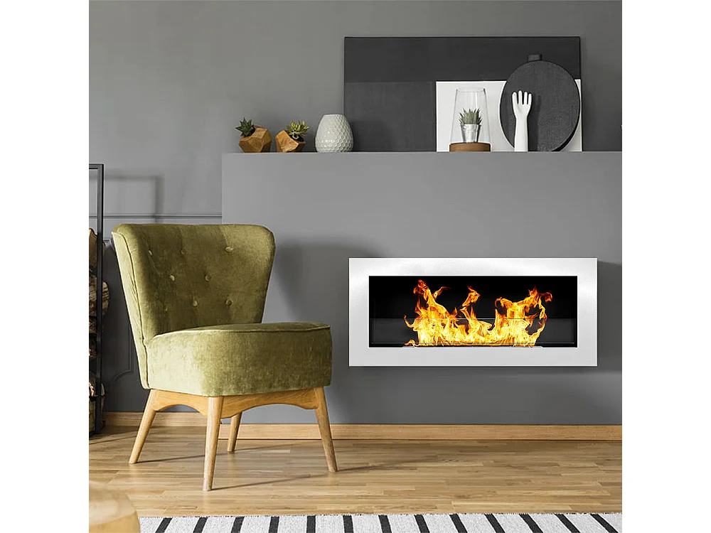 Chimenea de bioetanol de pared o empotrada Livorno White, L 90 x P 12 x H 40 con cristal
