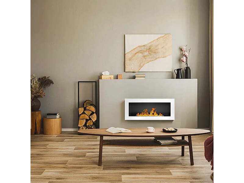 Lucca Weißer Bioethanol-Wandkamin oder Einbaukamin, L 90 x T 12 x H 40