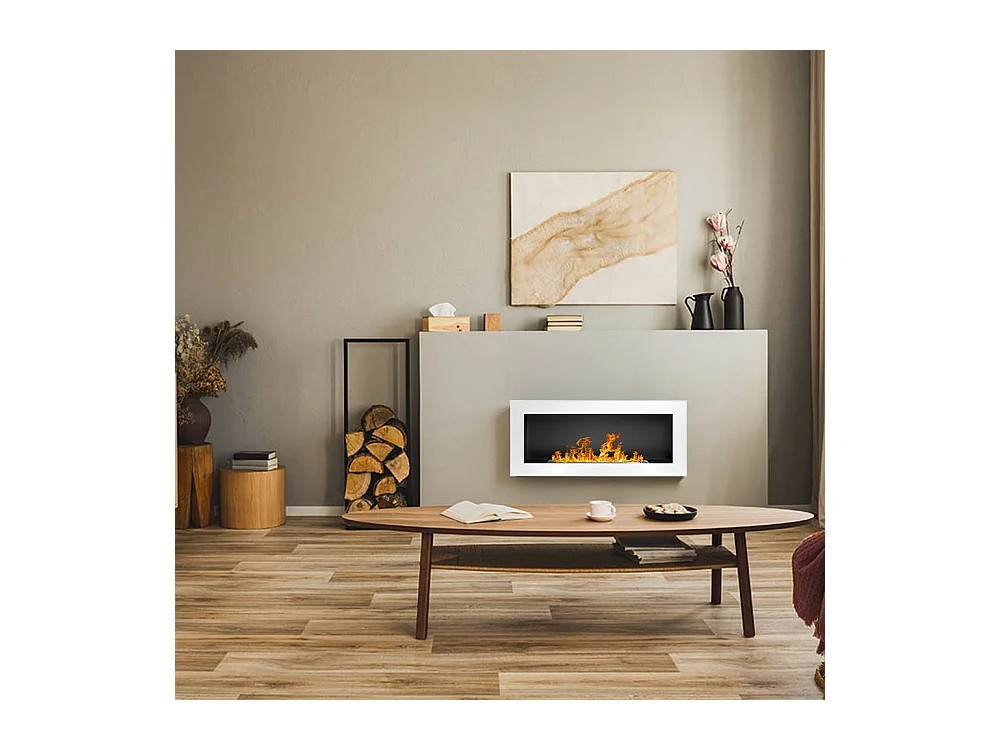 Cheminée bioéthanol murale ou encastrable Lucca White, L 90 x P 12 x H 40