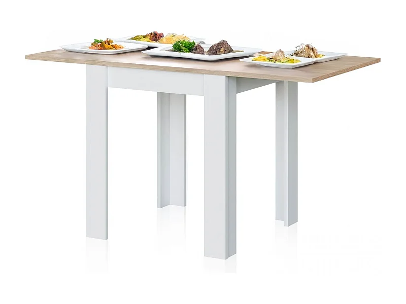 Mesa de comedor extensible Giro Blanco Artik (Blanco Mate) - Roble Canadian