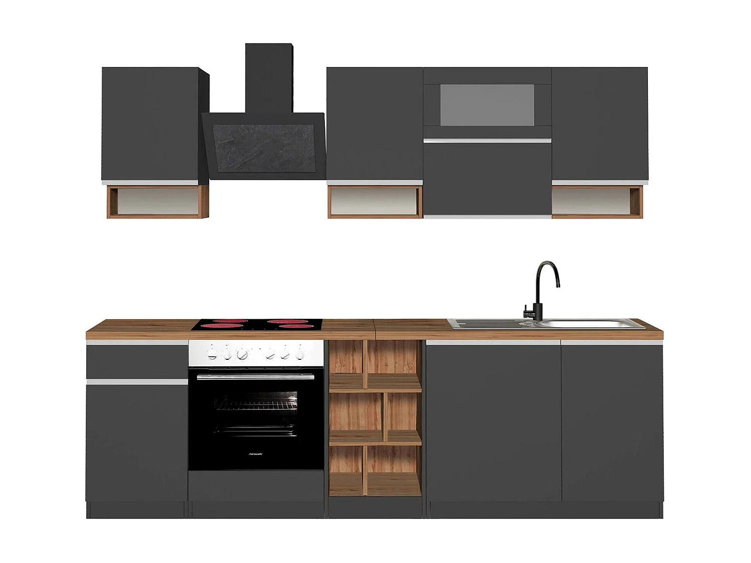 Cucina Completa Attiko, Modulabile Made in Italy, Nero Antracite
