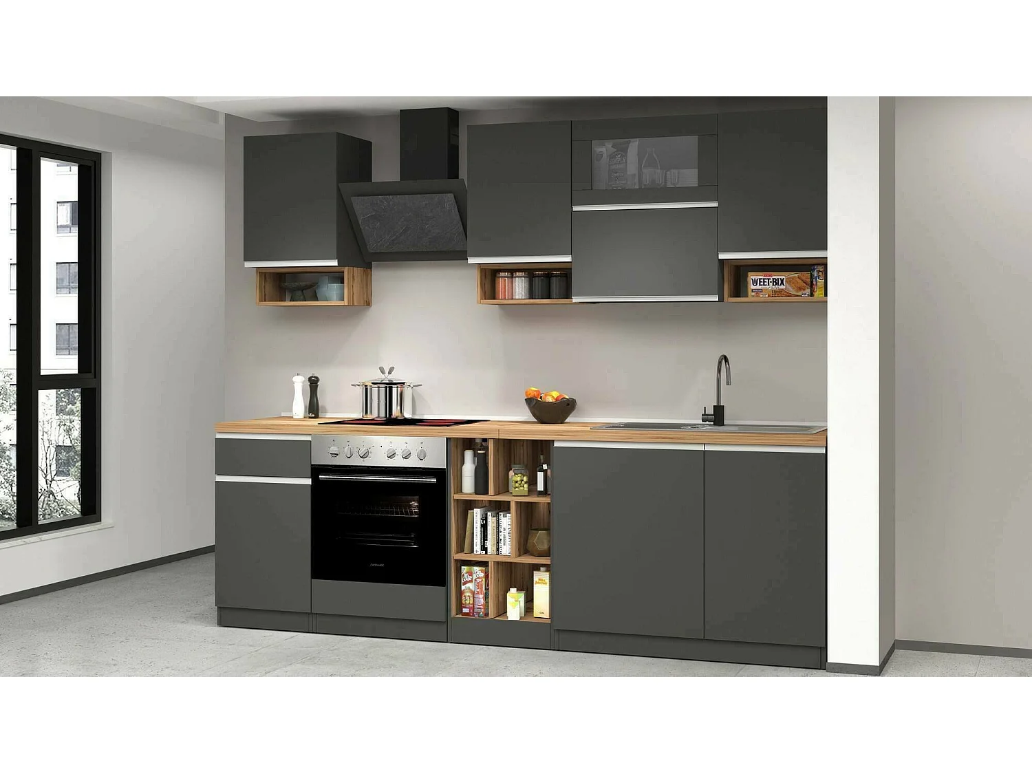 Cuisine Complète Attiko, Modulable Made in Italy, Noir Anthracite