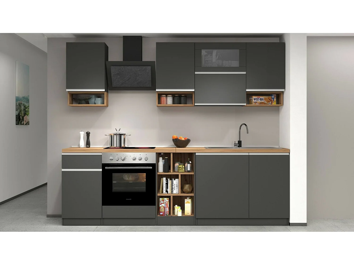 Cuisine Complète Attiko, Modulable Made in Italy, Noir Anthracite