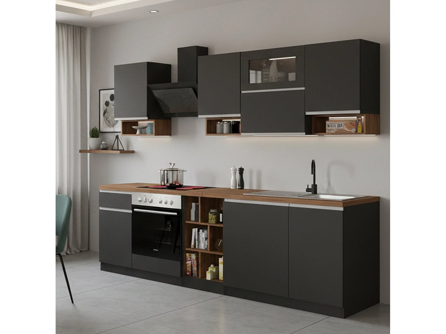Cuisine Complète Attiko, Modulable Made in Italy, Noir Anthracite