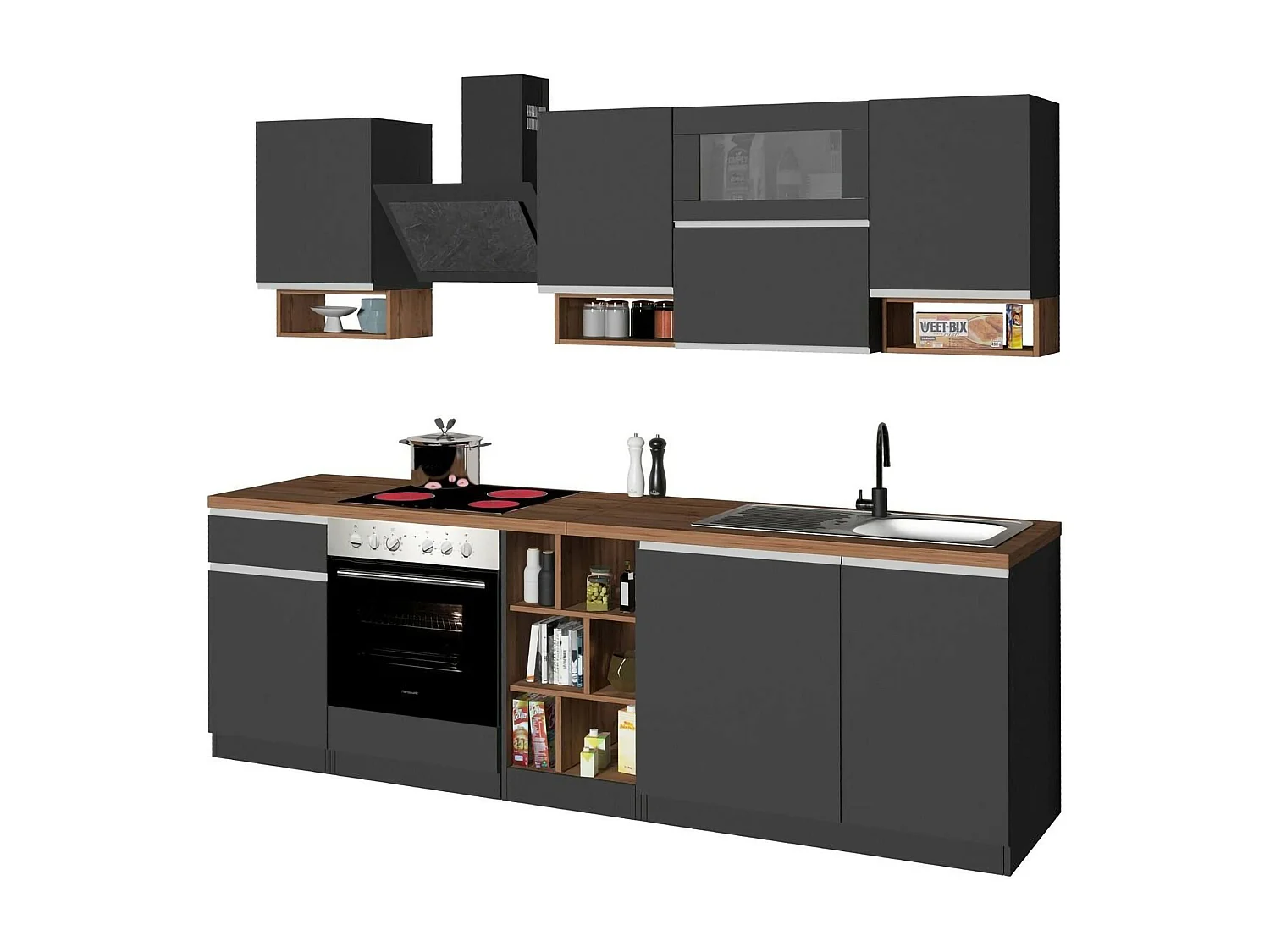 Cuisine Complète Attiko, Modulable Made in Italy, Noir Anthracite