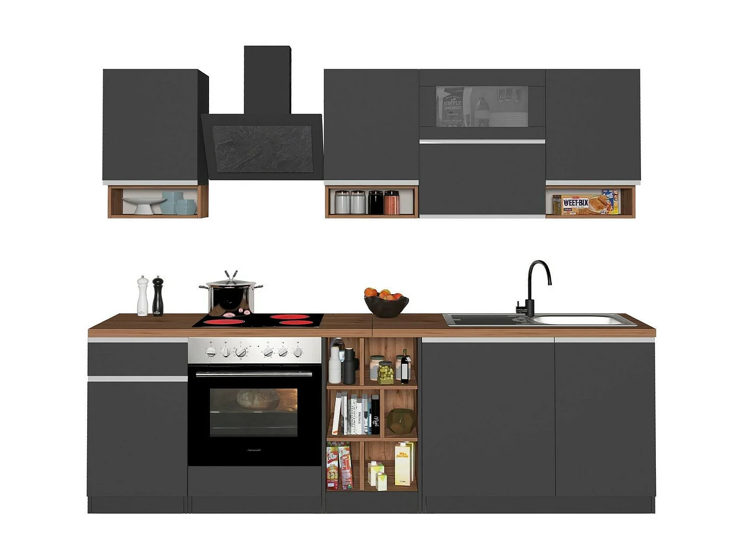 Komplette Attiko-Küche, modular, Made in Italy, Anthrazit Schwarz