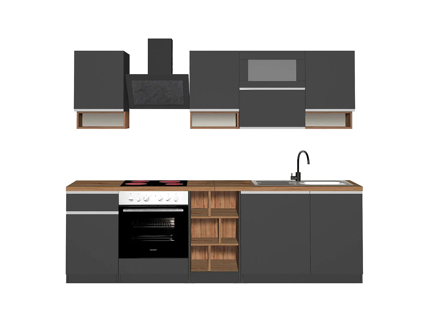 Cuisine Complète Attiko, Modulable Made in Italy, Électroménagers non inclus Noir Anthracite
